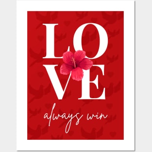 Love always win red flower dove background Posters and Art